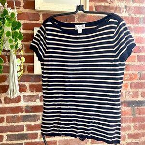 SHIRT: Navy and off-white striped top by LOFT. Size M